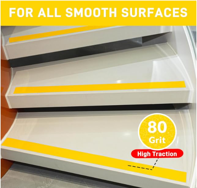 Anti-Slip Tape, Anti-Slip Traction Tape, Abrasive Adhesive. Optimal for Outdoor, Indoor, Stairs and Steps, High Traction, Friction, Strong Grip. (Yellow, 2IN*30FT)