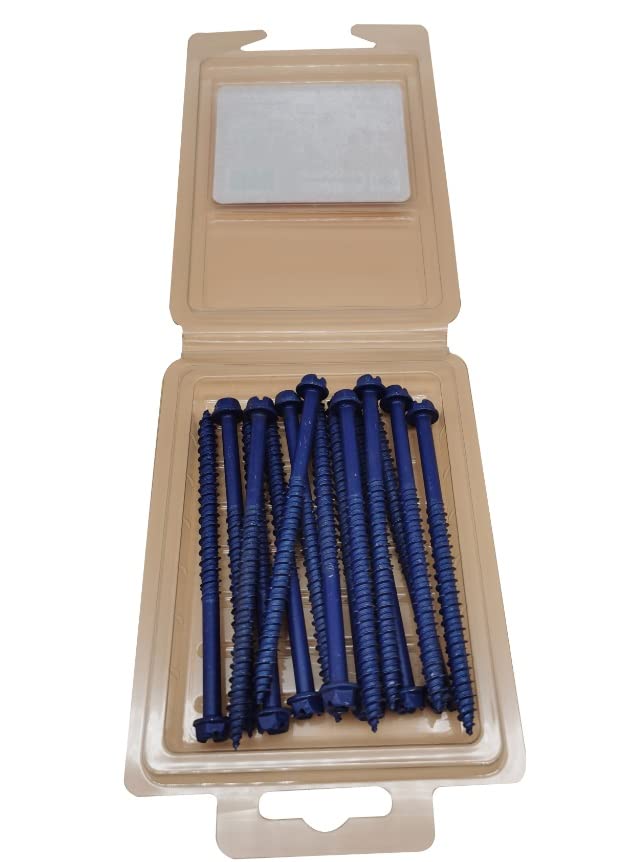 [Australia - AusPower] - Fastener Blue Ruspert Coating Concrete Screw 1/4x4, Hex Washer Head, Sharp Point, 15pcs in Blister Package 