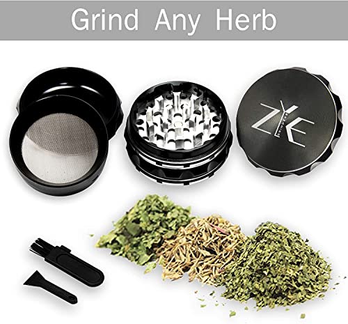 ZYE Herb Grinder – Quality Aluminium w/Ultra Sharp Teeth – Large 2.5" 4 Piece w/Twist & Lock Storage Layer – No Flaking and Non-Stick - Silver