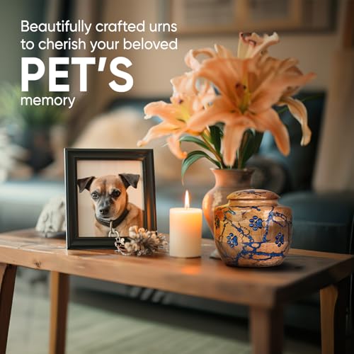 Wood Pet Urns for Dog/Cat Ashes - Small 10 Cu/in Resin Decorative Urn for Ashes for Dog, Urns for Cats - Pet Memorial Remembrance Box - Blue, Small Pot