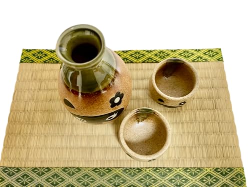 Japanese Mino Ware Ceramic Cute Girl Tanuki Raccoon Tokkuri(Sake bottle) & 2 Guinomi(Sake Cups) Made in Japan (Tanuki girl) Tanuki girl