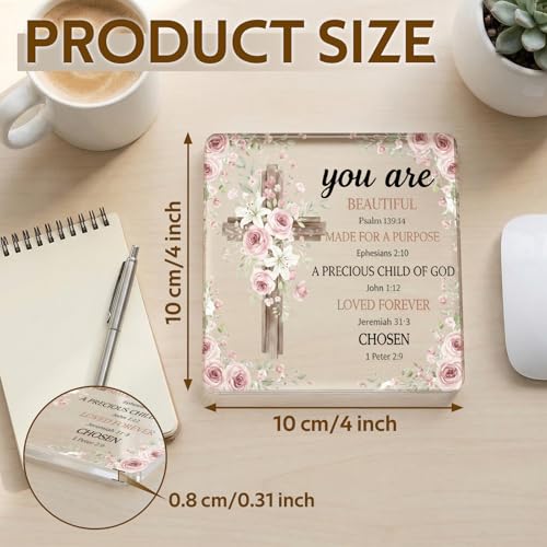 Christian Gifts for Women, Cross Desk Sign, 2 Pack, Acrylic, 4x4Inch Christian Cross