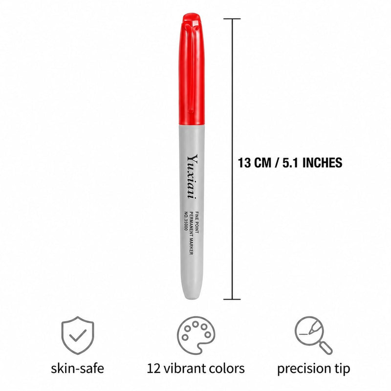 Set of 12 Tattoo Skin Marker Pens Set, Surgical Skin Marker for Tattoo Preliminary Drawings, Temporary Skin Drawing Pens with Fine Tip for Precise Contours and Makeup Designs