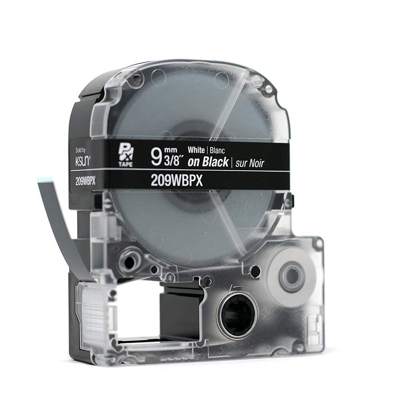 Epson LABELWORKS 209WBPX PET Tape Cartridge - White on Black Standard Industrial Label Maker Tape - 3/8" (9MM) Wide, 30 ft 9mm