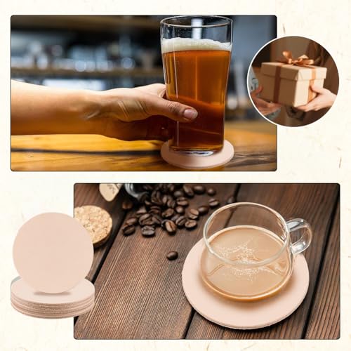 5PCS 8.2cm Round Vegetable Tan Genuine Leather Pad for Laser Engraving 3mm Thick Tooling Veg Circular Leather Pieces Sheet for Coasters Tooling Stamping Carving