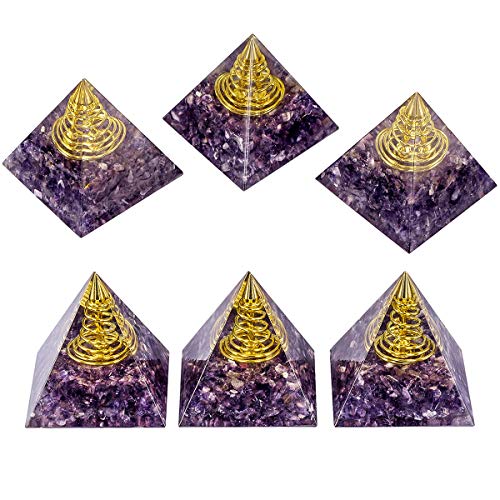 KYEYGWO 2" Amethyst Crystal Pyramid with Spiral Copper Coil Purple/ Amethyst