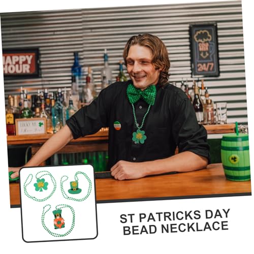3pcs Clover Top Hat Necklace for St Patrick's Day Shamrock Necklace Bead String for Party Decor and Irish Accessories