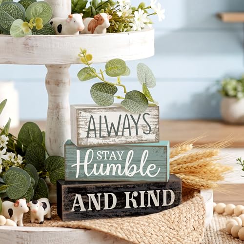 Lineshading 4 Pcs Inspirational Farmhouse Table Decor Wooden Shelves Signs Always Stay Humble and Kind