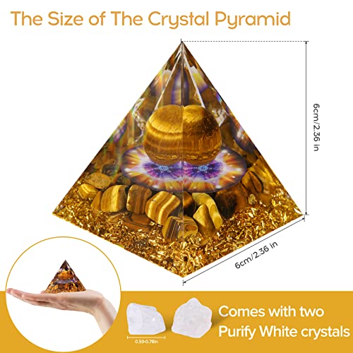 Hopeseed Orgone Pyramid for Positive Energy, Orgonite Tiger's Eye Stones Healing Crystal Pyramids for Reduce Stress Chakra Reiki Healing Meditation Attracts Wealth, Prosperity and Success