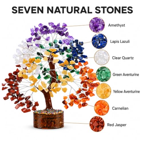 ANAYA AGATE 7 Chakra Crystal Tree of Life, Healing Stone Gemstones 300 Beads | Positive Energy Birthday Gifts for Women, Mom, Sister & Friends Feng Shui Money Tree Reiki Meditation Home Office Decor