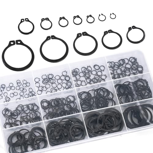LUEEN external shaft retaining ring assortment kit with black carbon steel circlips and storage case