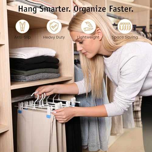 Metal Wire Clips Pants Baby Children Bottom Trouser Clothes Hangers, 20 Pack Baby Toddler Infant Newborn Kids Heavy Duty with Adjustable Clips, 11.8" Space Saving for Legging Garment Jeans (Blue) Blue
