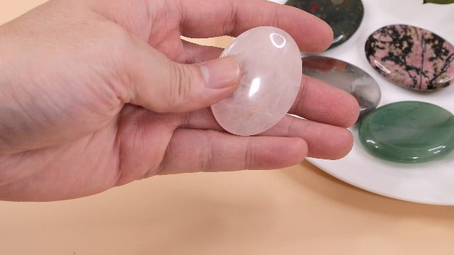 Healing Crystal Thumb Worry Stone Set of 2, Palm Pocket Stones for Meditation, Stress Relief Gemstone Gift for Women,Rose Quartz and Amethyst 1.77" x 1.37" x 0.3" Purple W Pink