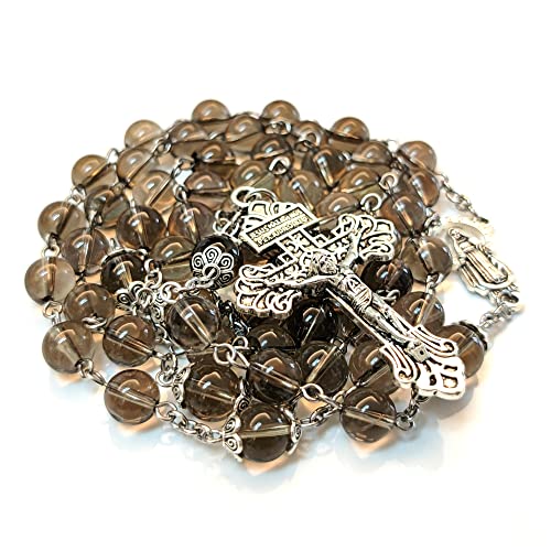 Rosary Beads Chaplet Purple Natural Amethyst Crystal Rosery Cross Catholic gifts Teal