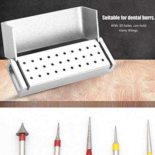 Dental Drill Disinfectant Box 30 Holes Aluminum Drill Holder Autoclavable for Dental Practice & Laboratory Silver