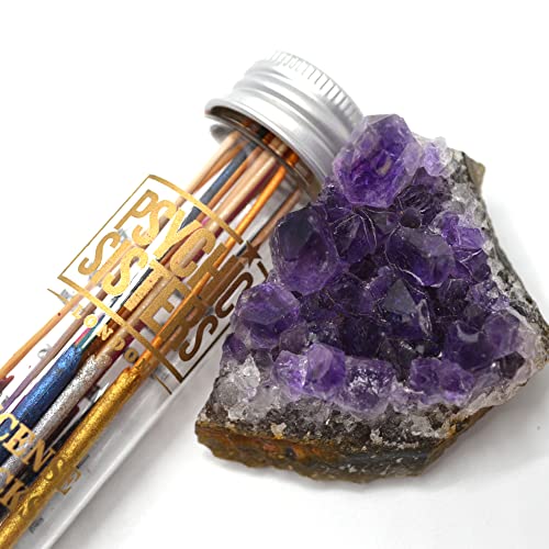Psychic Sisters Amethyst Incense & Holder Set - 7 Spirits, 14 Incense Sticks - Blessed, Reiki Energised, 30 Min Burn Time, Purple