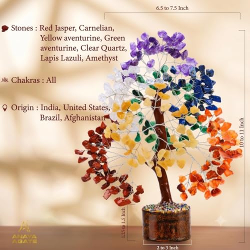 ANAYA AGATE 7 Chakra Crystal Tree of Life, Healing Stone Gemstones 300 Beads | Positive Energy Birthday Gifts for Women, Mom, Sister & Friends Feng Shui Money Tree Reiki Meditation Home Office Decor