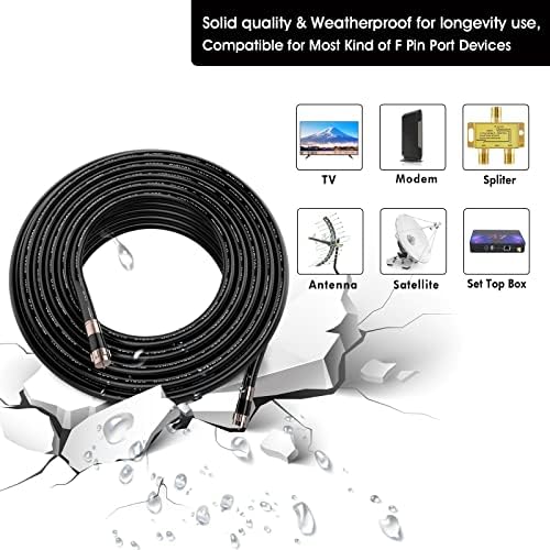[Australia - AusPower] - 30ft TV Cable Wire Black RG6 Coaxial Cable with F Connector, F81 Female Extension Adapter, Low Loss High-Speed Coax Cable Cord Extender for HD TV, Dish, Satellite, Antenna, TV Cable 30' 30 FT 