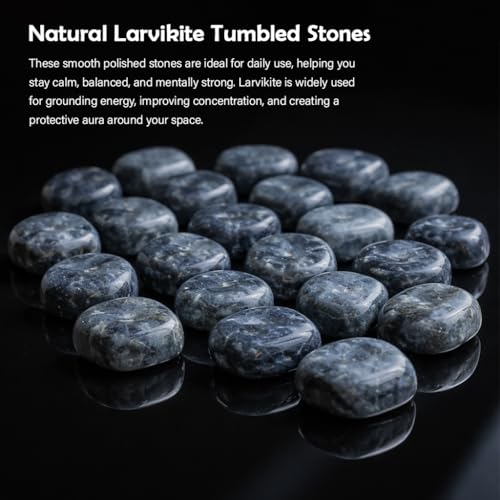 Crocon Stones and Crystals Bulk 2000+ Carats Natural Crystal Kit for Reiki Healing Crystal Polished, Tumble Stones, Chakra Balancing, Gift, Home Decor Size Larvikite Tumble 1 Pound
