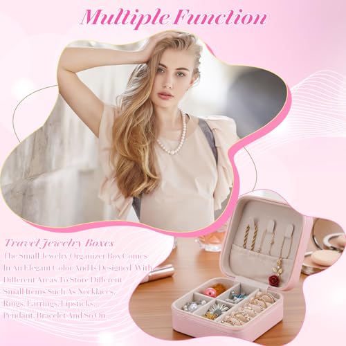 MAQUITA 12 Pack Travel Jewelry Case Bridesmaid Gifts Box, PU Leather Small Jewelrys Case Organizer Storage for Women Girls Rings Earrings (Pink) pink-12pcs