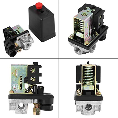 Vikye Heavy Duty 240V 16A Four Port Air Compressor Pressure Switch Control, 90-120PSI, Black, Push Button, Manual