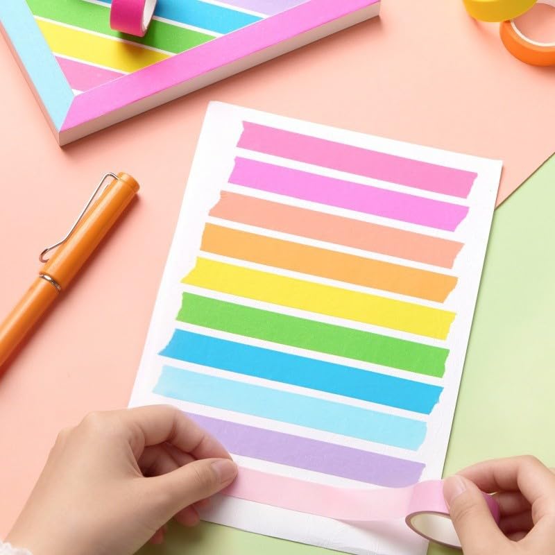 Washi Tape Set, Rainbow Colorful Masking Tape, Decorative Scrapbook Tape, 15mm Wide, 10 Rolls (Brilliant) Brilliant
