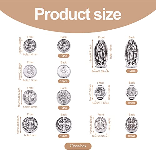 Pandahall 70Pcs Jesus Cross Saint Benedict Medal Loose Beads Virgin Mary Charms Spacer for DIY Rosary Necklace Bracelet Religious Jewelry Making