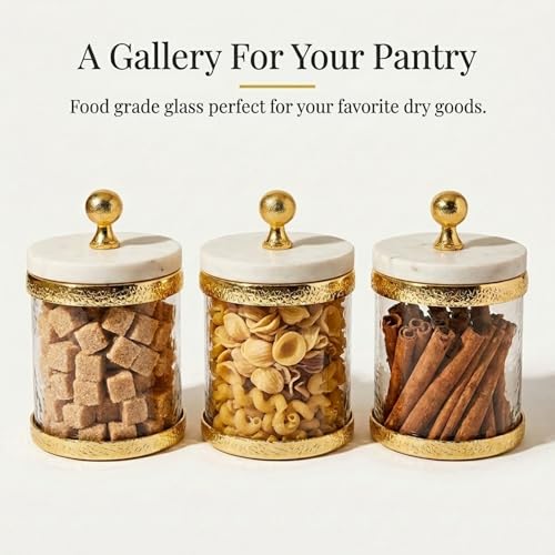 Godinger Glass Storage Canister with Marble Lid and Gold Band, 4x6, 4L