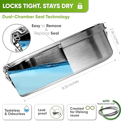 Blockhütte Stainless Steel Lunch Box for Adults I 47oz I Bento Box 3 Compartments with free Sealing, Leak-Proof Container, Metal Lunchbox for Travel, Work, Eco-Friendly Meal Storage Solution Silver