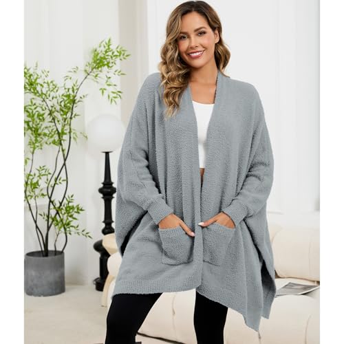 Wearable Blanket Sherpa Poncho Unique Office Work Warm Cozy Shawl TV Throw Blankets, Plush Cape Wrap for Adults Dark-gray