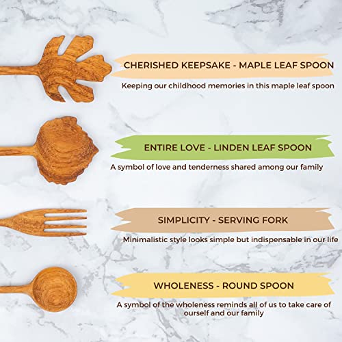 JABIHOME 4 Wooden Spoons and Forks Set, Thanksgiving Gifts for Women