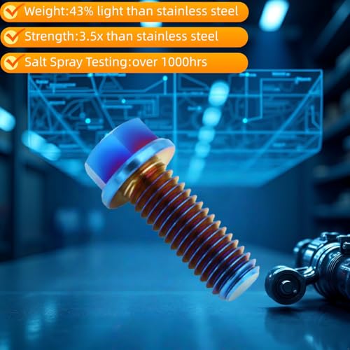 TIRYTU titanium flange hex bolts M8x20mm, 6-piece set, burnt blue finish