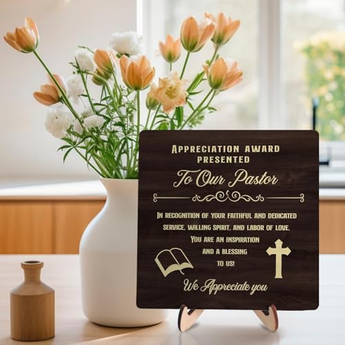 Pastor Appreciation Gifts, Pastor Appreciation Gifts for Women Wooden Plaque Sign, Birthday Gift for Pastor Christian Prayer Appreciation,Home Office Desk Wooden Sign Decor, 5.9 x 5.9 inches (Brown) Brown
