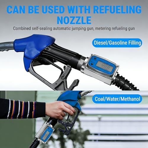 Turbine Flow Meter Mini Digital Turbine Flow Meter Diesel Fuel Kerosene Petrol Flow Meter 15-120L 1 Inch NPT (Blue) Blue