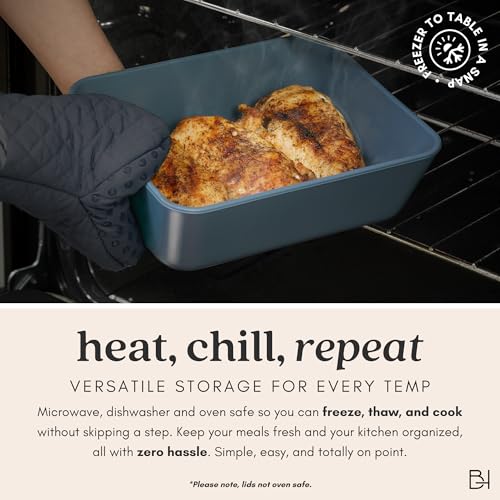 Glass Food Storage Container with Lid, 5-Cup Medium Square | Microwave-Safe Airtight Lid, Oven-Safe Ceramic-Coated Glass | Zero Plastic, No PFAS/PFOA/BPA, Reusable [Dusk] Dusk Medium Square (5 Cup)