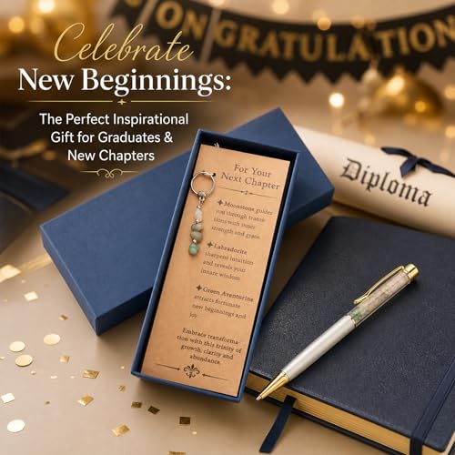 Crystal Pen - New Chapter Gifts, Teacher Pens, Crystal Pen with Gift Box, Card and Keychain, leaving gifts for Colleagues Women, Exam Good Luck Gift, New Job New Beginning Inspirational Gift