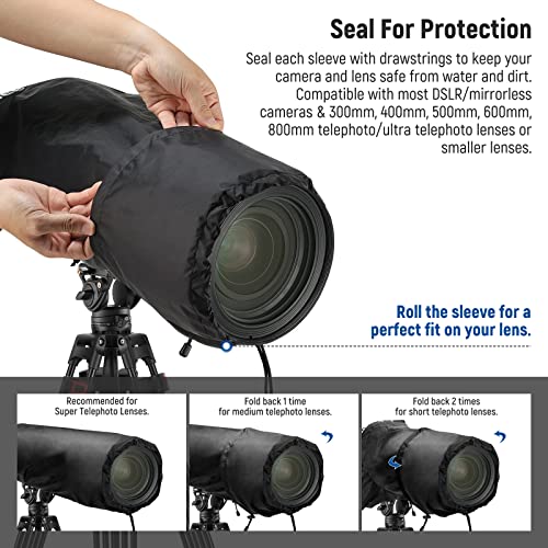 NEEWER Camera Rain Cover, Large Size Durable Nylon Raincoat Compatible with Canon Sony Nikon DSLR Mirrorless Vlog Camera & Lenses 300/400/500/600/800mm, with Sleeves/Drawstrings/Viewing Window, PB004 for Camera (Large)