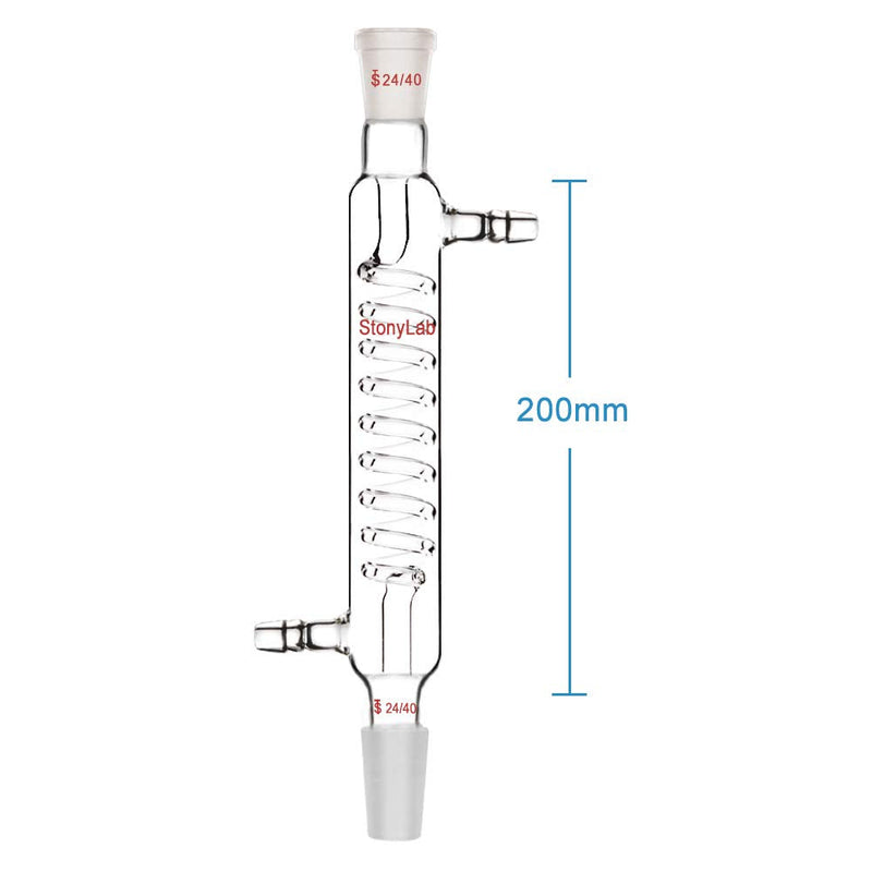 StonyLab Borosilicate Glass Graham Condenser with 24/40 Joint 200mm Jacket Length Lab Condenser 200 mm