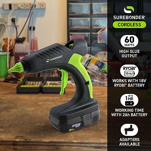 Surebonder 18V Ryobi Battery Powered Fully Cordless Hot Glue Gun, Professional, Full Size for DIY, Crafting, Repairs, 60 Watt, Battery and Charger NOT Included - Tool Only