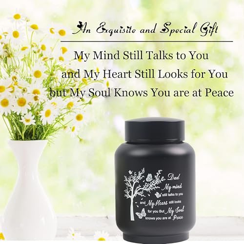 6 Inch Cremation Urn - Stainless Steel Keepseek Urn for Human or Pet Ashes, Small Urn Engraved with Family Tree My Mind Still Talks to You-Dad Keepseek Urn-Black-Dad