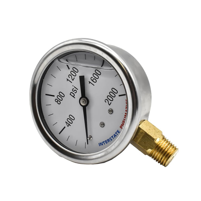 [Australia - AusPower] - Interstate Pneumatics G7022-2000 Oil Filled Pressure Gauge 2000 PSI 2-1/2 Inch Dial 1/4 Inch NPT Bottom Mount 0 - 2000 PSI 