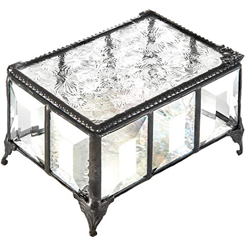 Decorative glass jewelry keepsake box by J Devlin Glass Art featuring intricate design and clear display window for trinkets.