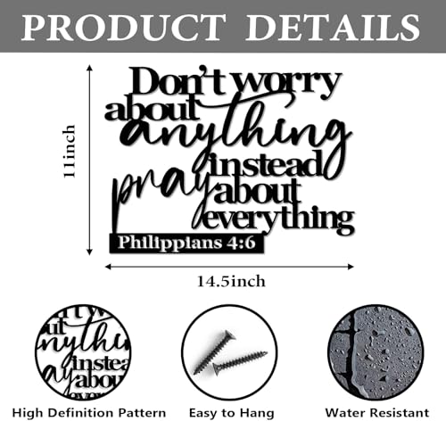 Pigort Scripture Metal Wall Art-Instead Pray About Everything Sign-Philippians4:6 Bible Black Home Decor for Living Room, Bedroom, Dining Room Kitchen 11"X14.5"