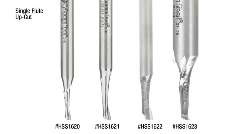 Amana Tool HSS1626 Single Flute Spiral Router Bits Metal Aluminum Cutting 21/64 Dia x 3/4 x 1/2 Inch Shank Up-Cut Router Bit High Speed Steel 21/64 D x 3/4 CH x 1/2 SHK