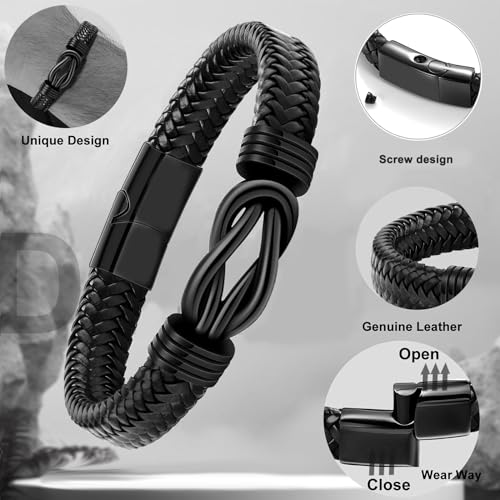 RIPFEVURN Urn Bracelet for Ashes for Women Men Infinity Knot Cremation Jewelry Leather Cuff Bangle Memorial Ashes Bracelet 8.66"