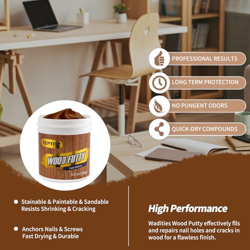 KEPTFIT walnut wood filler putty, 8.8 oz container for paintable and stainable furniture repairs