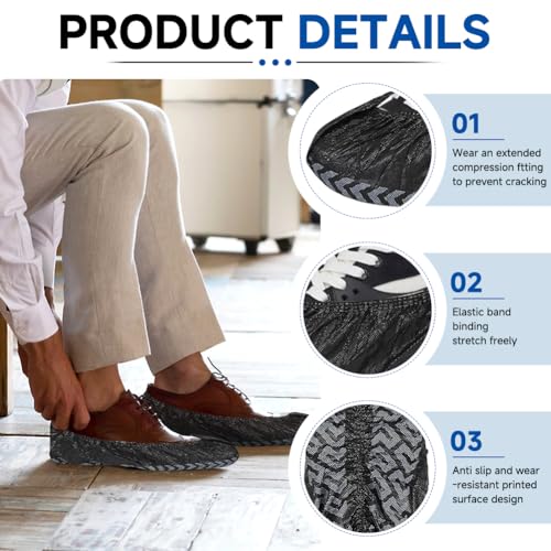 Shoe Covers, Black, Non-Woven Fabric, Pack of 100, 17 x 45 cm, Non-Slip Overshoes with Tread Pattern, Disposable Shoe Covers, Durable Shoe Covers, Tear-Resistant for Indoor and Outdoor Use