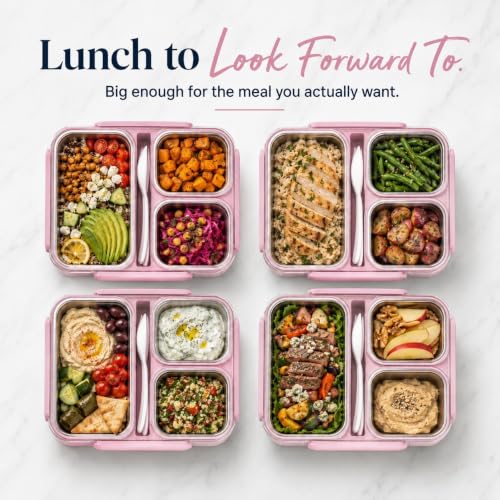 kinsho BIG Bento Lunch Box & Bag, Stainless Steel - Adults Teens Kids Pink