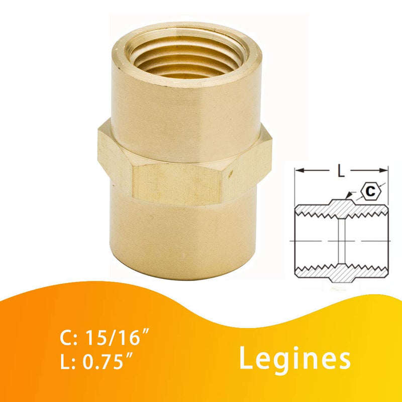 [Australia - AusPower] - Legines Brass 1/8" NPT Female × 1/8" NPT Female Coupling Coupler Hex Head Pipe Fitting 1200psi (Pack of 2) 1/8" x 1/8" NPT Female 