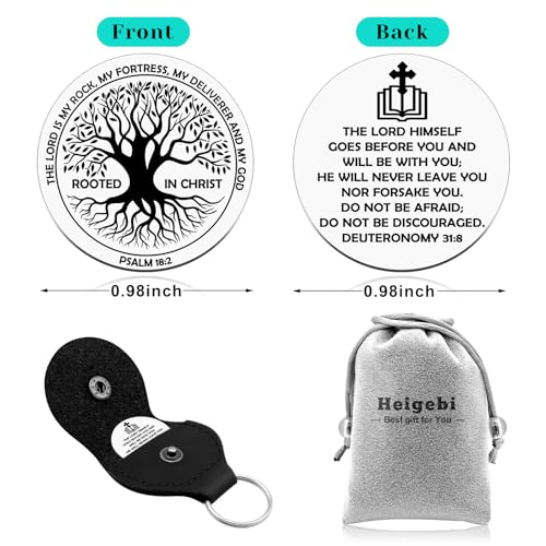 Heigebi Religion Gift for Women Men Pocket Hug Token Bible Verse Gift for Friend Christian Challenge Coin Birthday Christmas Graduation Present Inspirational Keychain Double Sided Message Engraved